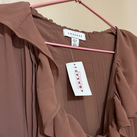 Topshop Long Sleeve Ruffle Layered Maxi Dress Pintuck Detail Spice Womens US 2 - Picture 7 of 7